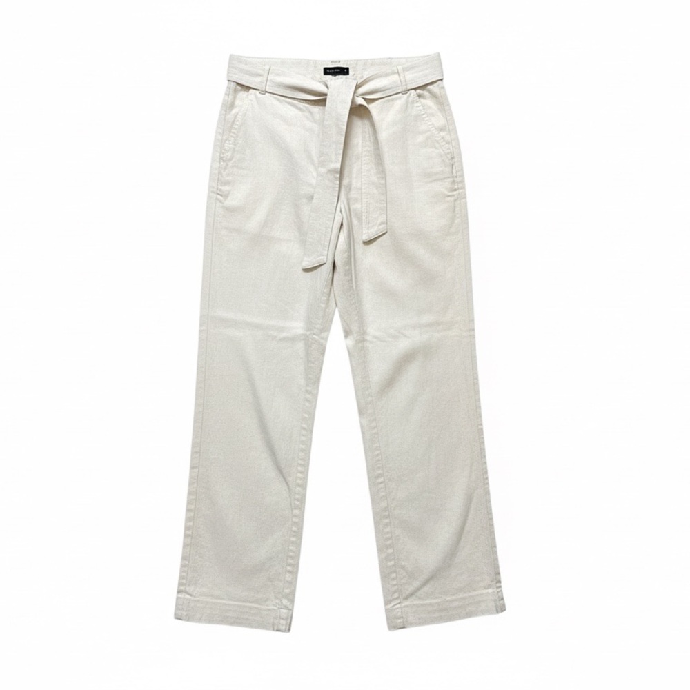 The Limited White Linen blend Straight Wide Leg Pants with Belt Women Sz 12